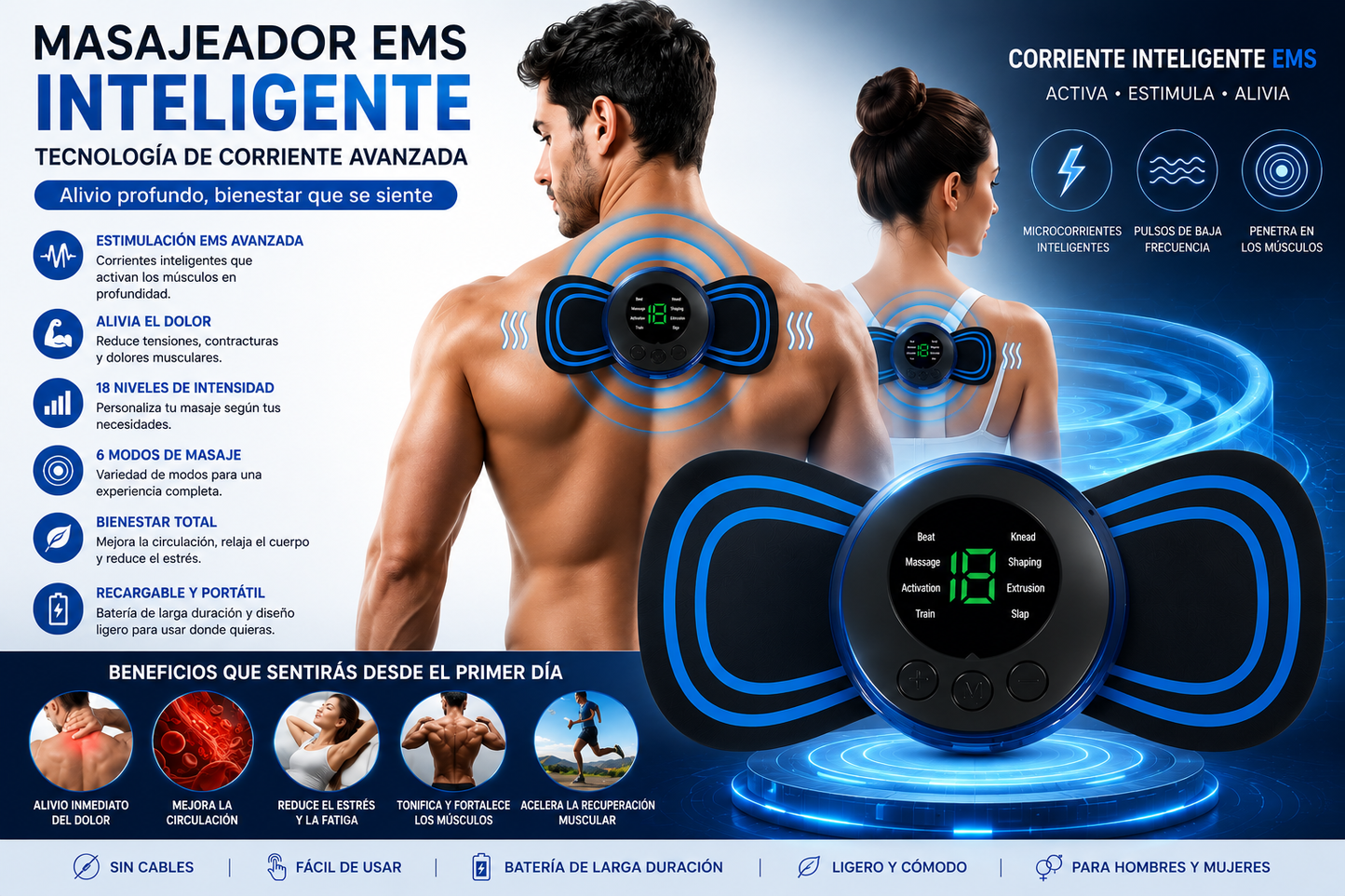 Masajeador Inalámbrico Ems Goldenmix