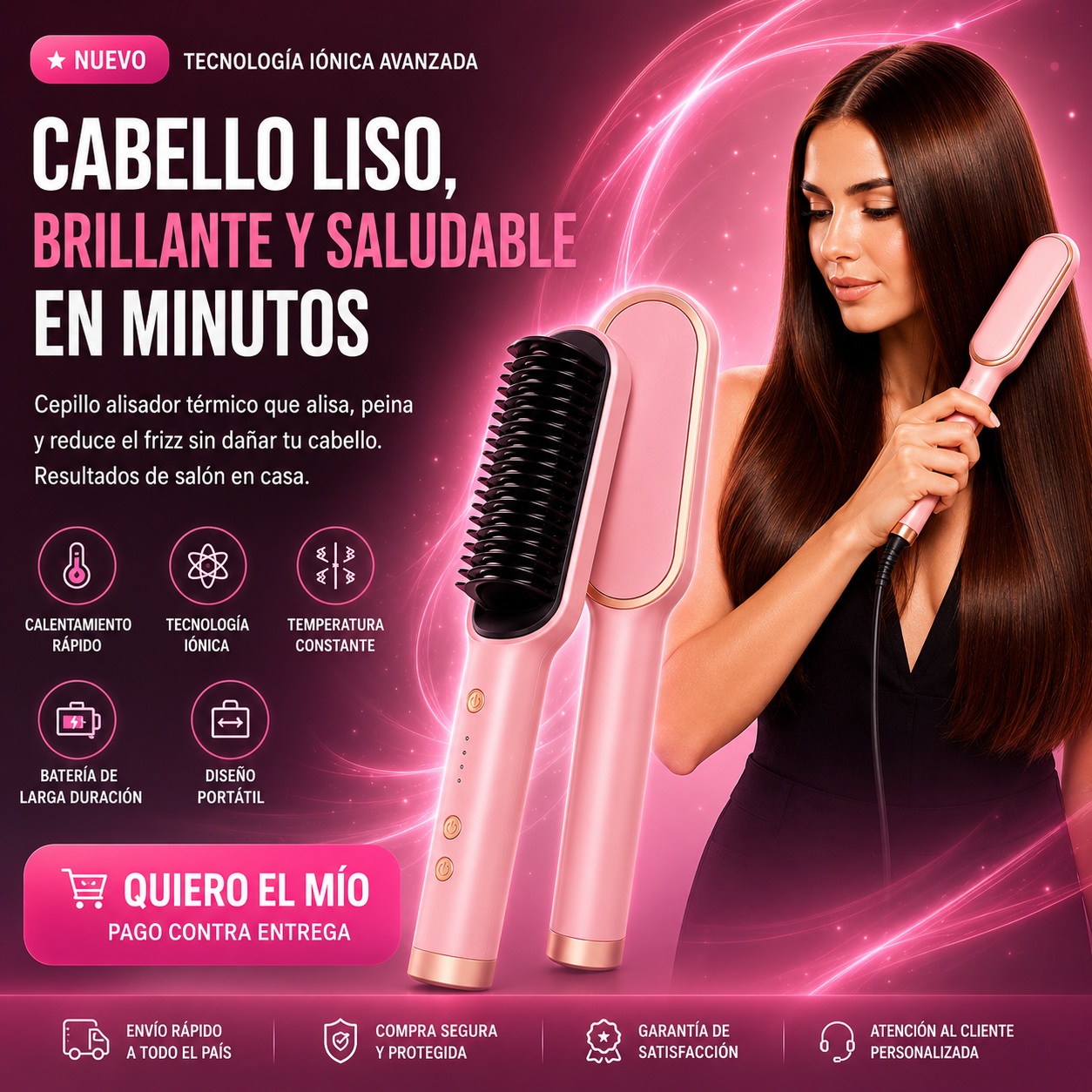 🪮⚡ CEPILLO ALISADOR 2 EN 1 CON TECNOLOGÍA IÓNICA AVANZADA ✨