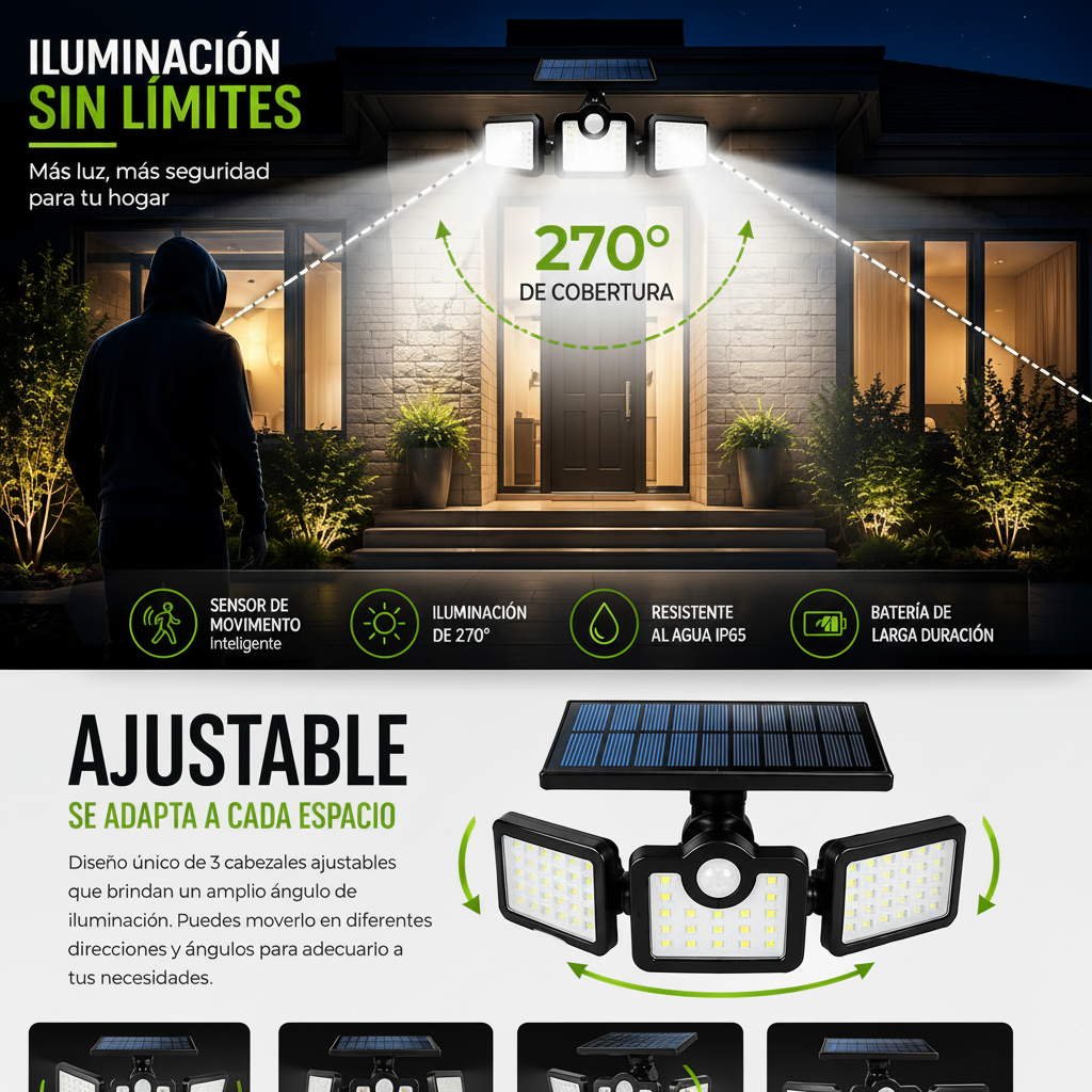 Lampara Solar LED de 3 Paneles