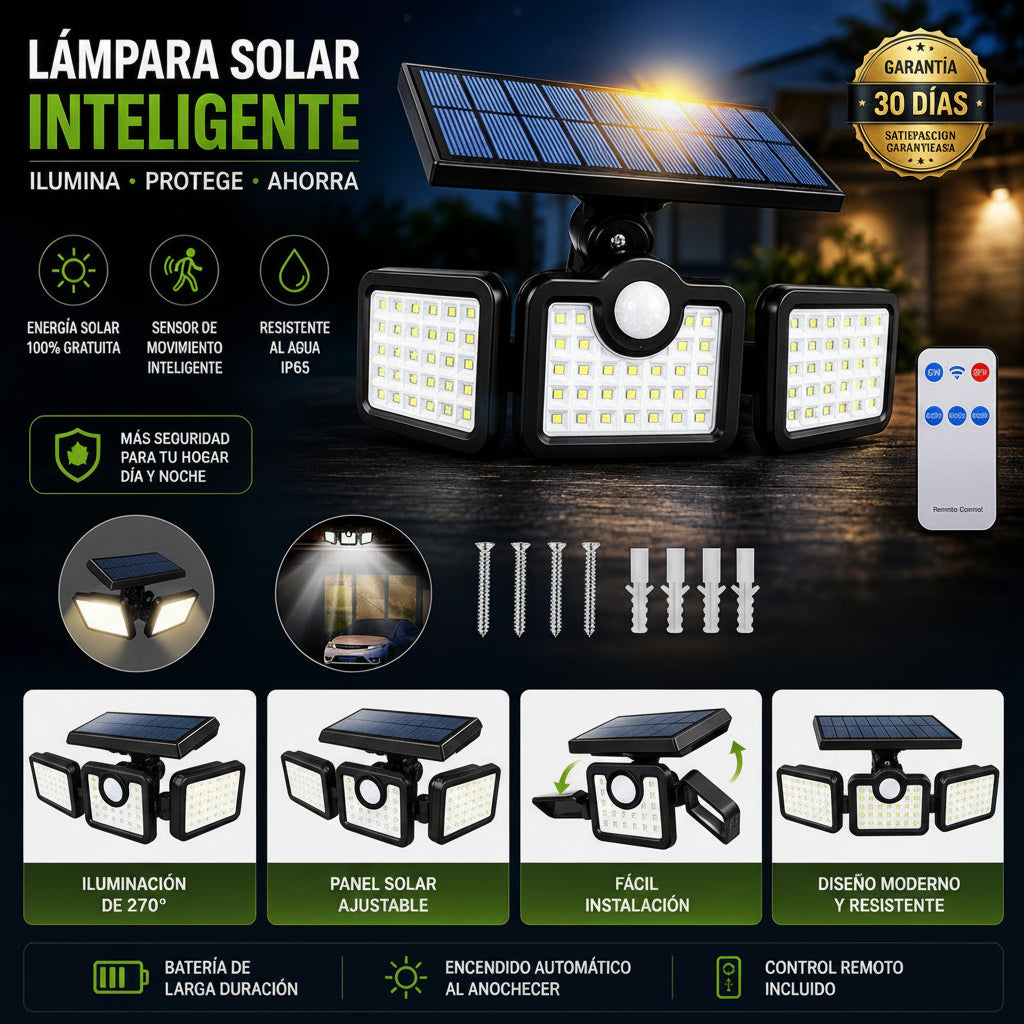 Lampara Solar LED de 3 Paneles